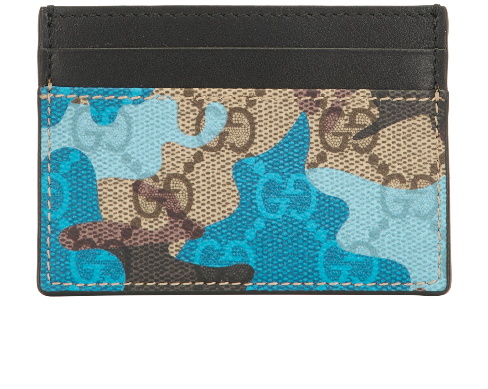 Gucci GG Camouflage Card Case, &pound;110, Accessories, Blue/Brown, Canvas/Leather, Back view